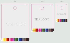 Gabaritos de dobras MIZU múltiplos de 12 kits PS 1,5mm M – 22×30  P – 18×22   PP – 9×14 Personalizado com seu logo -  Impressão Frente   